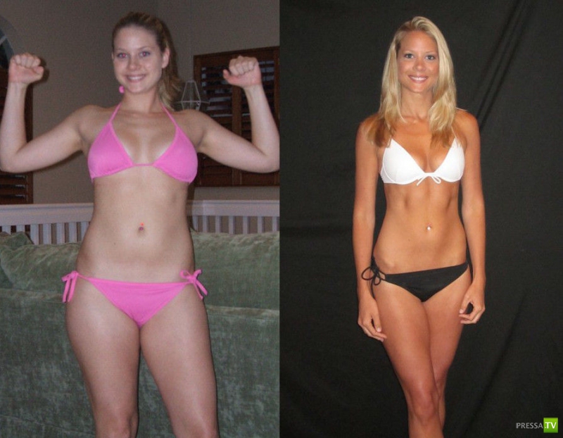 Фото до и после тренировок девушки