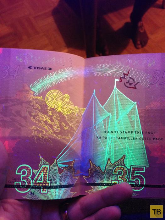 Новый паспорт гражданина Канады в свете ультрафиолета (18 фото)