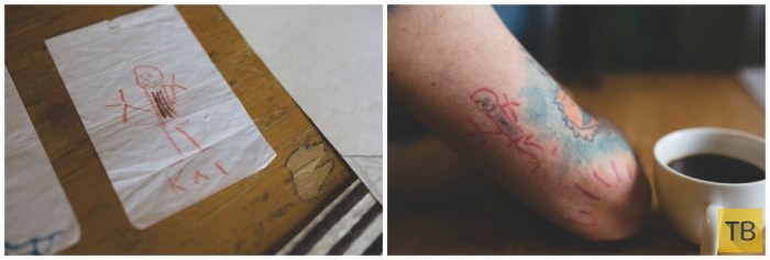 Канадец Кейт Андерсон украшает себя татуировками с детских рисунков сына (10 фото)