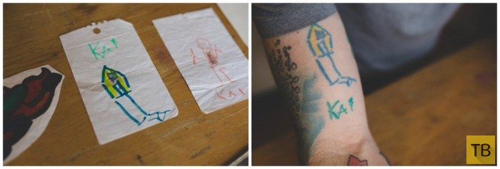 Канадец Кейт Андерсон украшает себя татуировками с детских рисунков сына (10 фото)