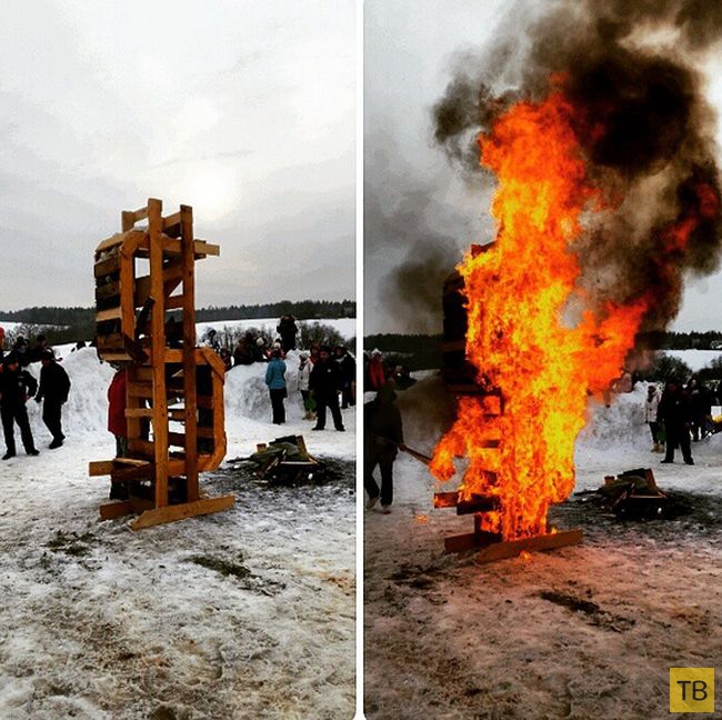 В усадьбе Мураново на Масленицу сожгли деревянный символ доллара (6 фото)