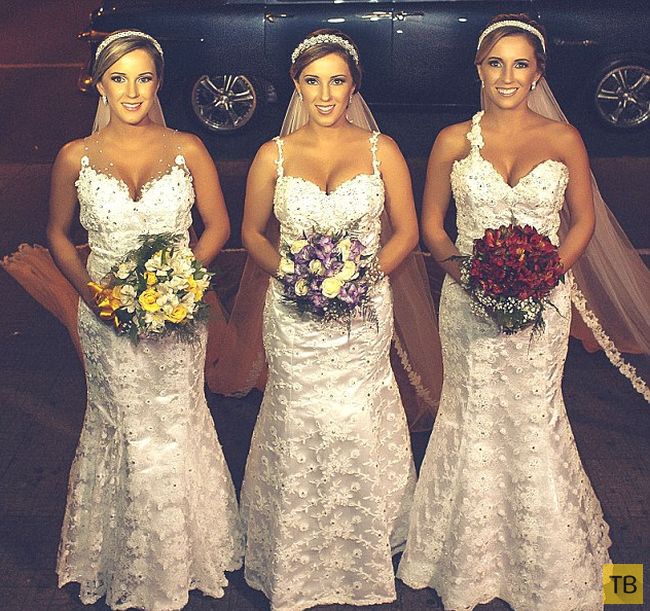 Сестры-тройняшки из Бразилии вышли замуж в один день (6 фото)