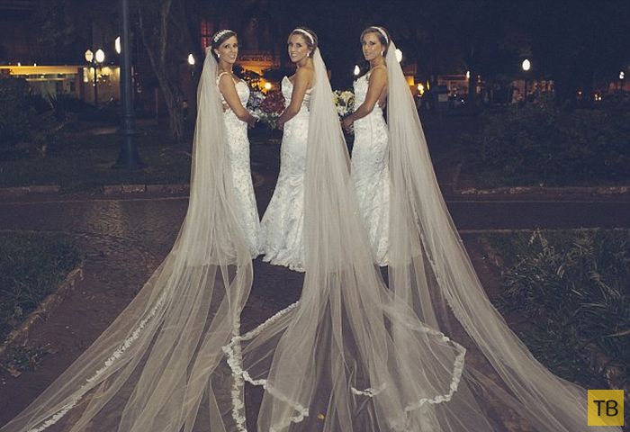 Сестры-тройняшки из Бразилии вышли замуж в один день (6 фото)
