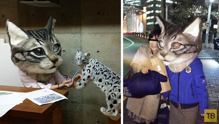 Японцы изготовили суперреалистичную маску в виде кошачьей головы (6 фото)