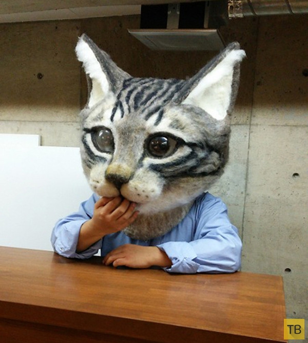 Японцы изготовили суперреалистичную маску в виде кошачьей головы (6 фото)
