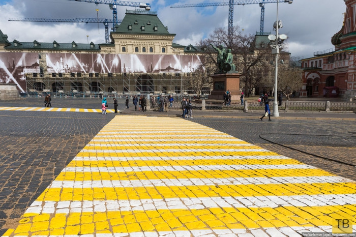 Желто-белые "зебры" на Красной площади (9 фото)