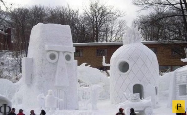 Самые необычные снежные скульптуры (34 фото)