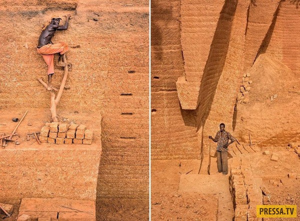 Необычная добыча кирпича в Западной Африке (13 фото)