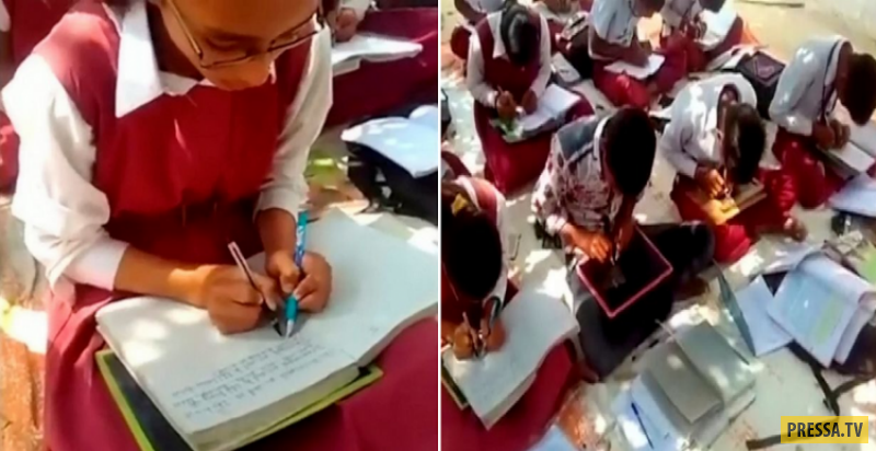 Ученики-амбидекстры в Индии. Дети пишут обеими руками (3 фото + видео)
