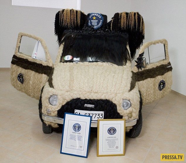 Автомобиль Fiat, украшенный 120 кг человеческих волос (5 фото + видео)