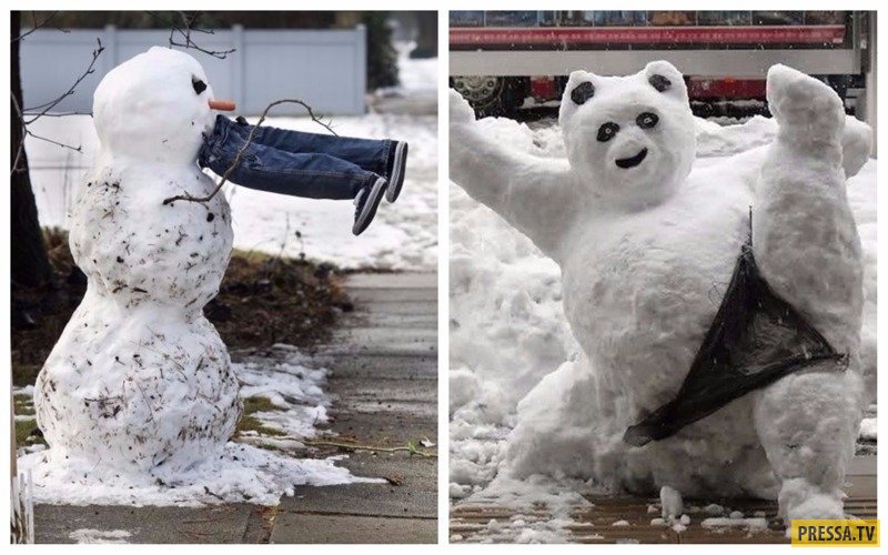 Кому нужны скучные снеговики? Пора лепить из снега креатив! (15 фото)
