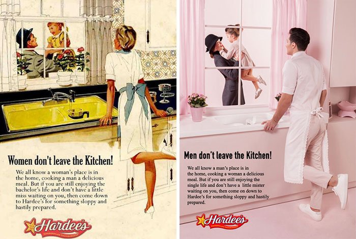 Фотограф переделал все гадкие ретро-плакаты, высмеяв сексизм в 1950-х годах (10 фото)