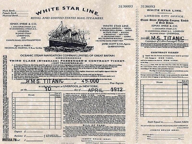 Так выглядел билет на "Титаник"