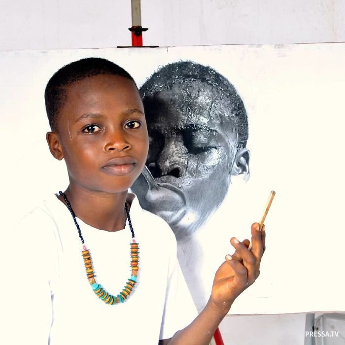 Талантливый ребенок из Нигерии рисует потрясающие портеты