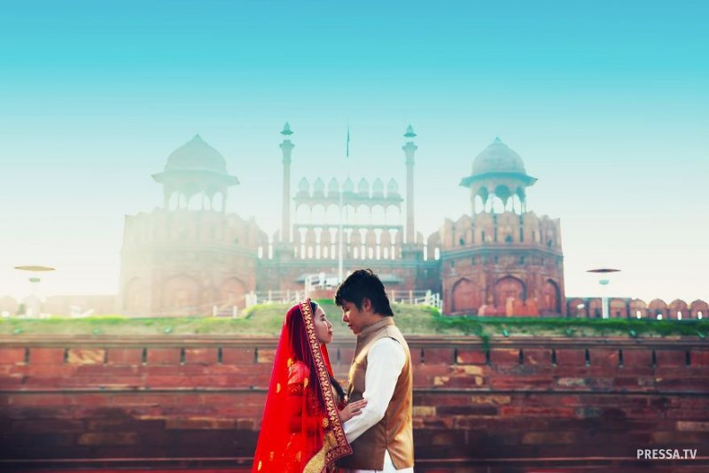 Красочные свадебные фотографии китайской пары в Индии