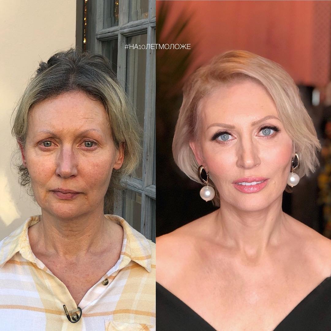 Измениться в 60 лет. Лифтинг макияж до и после. Макияж 50+. Макияж для женщин 50+. Омолаживающий макияж.