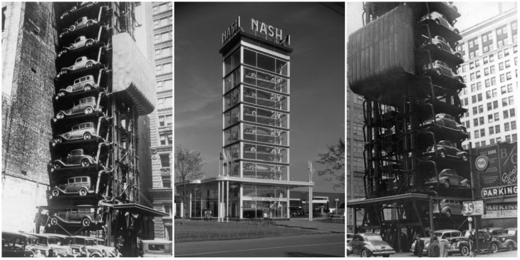 Экономия пространства: удивительные винтажные фотографии вертикальных парковок в 1920-х - 1950-е годах