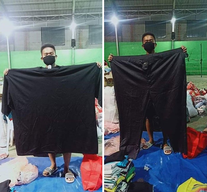 Филиппинцы, эвакуированные из-за извержения вулкана, развлекаются, примеряя забавную присланную одежду
