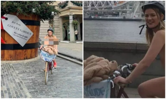 Голая девушка проехала на велосипеде по Лондону