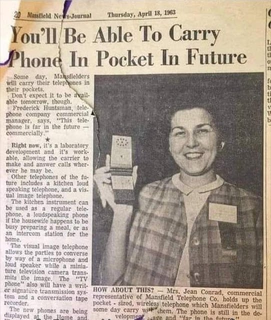 В газетной статье 1963 года говорилось о телефоне, который можно будет положить в карман