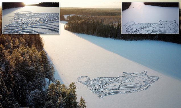 Потрясающая лиса высотой 90 метров на замерзшем озере в Финляндии