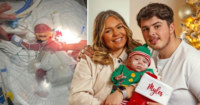 Малыш, весивший при рождении 680 граммов, праздновал первое Рождество дома