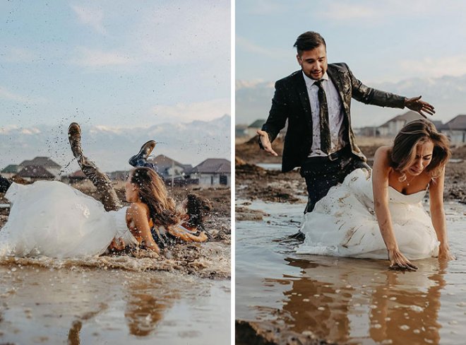 Жених случайно упал во время свадебной фотосессии