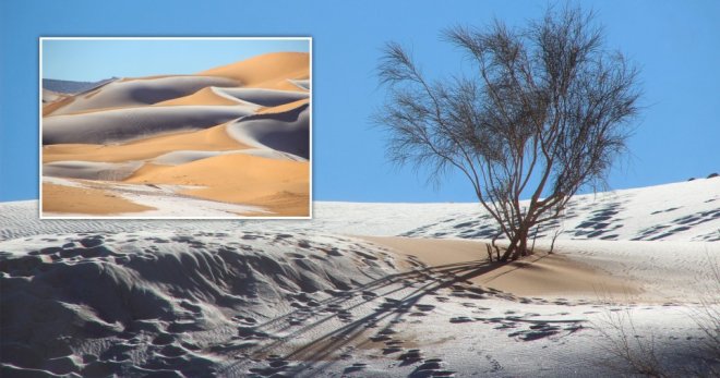 В пустыне Сахаре выпал снег, а температура опустилась до - 2C